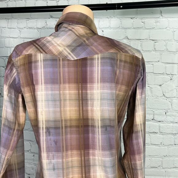 Brooks and Dunn collection western long sleeve Large pearl snap buttons plum - Picture 4 of 7